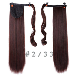 AOOSOO 24 inch Silky Straight Synthetic Clip in Drawstring Ponytail Hairpieces for Women Hair Extension High Temperature Fiber