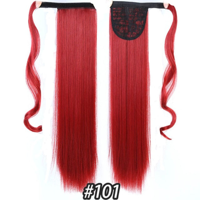 AOOSOO 24 inch Silky Straight Synthetic Clip in Drawstring Ponytail Hairpieces for Women Hair Extension High Temperature Fiber