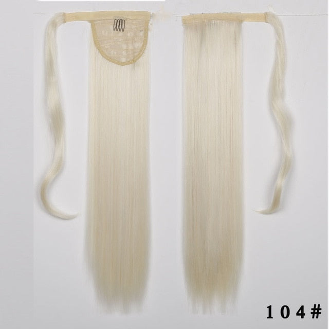 AOOSOO 24 inch Silky Straight Synthetic Clip in Drawstring Ponytail Hairpieces for Women Hair Extension High Temperature Fiber