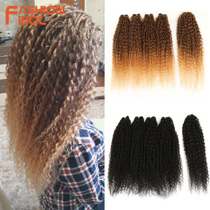 FASHION IDOL Afro Kinky Curly Hair Bundles 5pcs/pack 24 inch Ombre Blonde Nature Black Color Synthetic Hair Weave Bundles Fiber