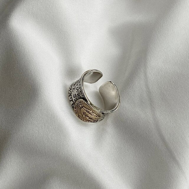 Virgin Mary Ring Miraculous Medal Charm Blessed Religious Jewelry Sacred Mother Mary Protector Christian Ring for Men and Women