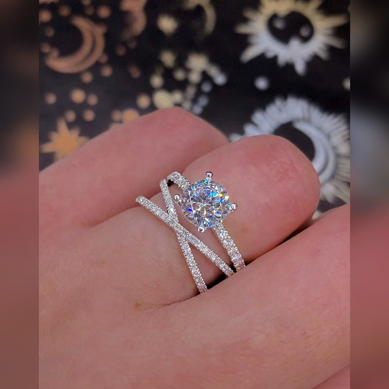 Huitan Fancy Cross Twine Ring With Square Cubic Zirconia Stone Elegant Finger Ring Band For Women Anniversary Surprise Gift