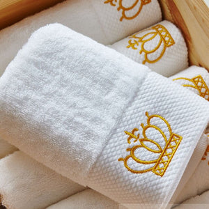 Crown Embroidery Cotton White Hotel Towel Set Face Towels Bath Towels for Adults Washcloths Absorbent Hand Towel Customizable