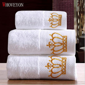 Crown Embroidery Cotton White Hotel Towel Set Face Towels Bath Towels for Adults Washcloths Absorbent Hand Towel Customizable