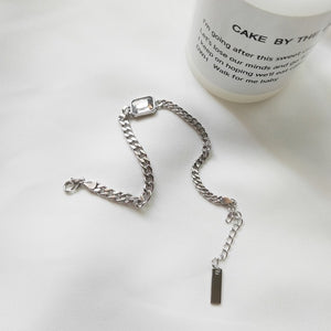 925 Sterling Silver Wide Curb Caban Chain Faceted Rectangular Emerald Green Crystal Bracelet For Female Party Fashion Jewelry