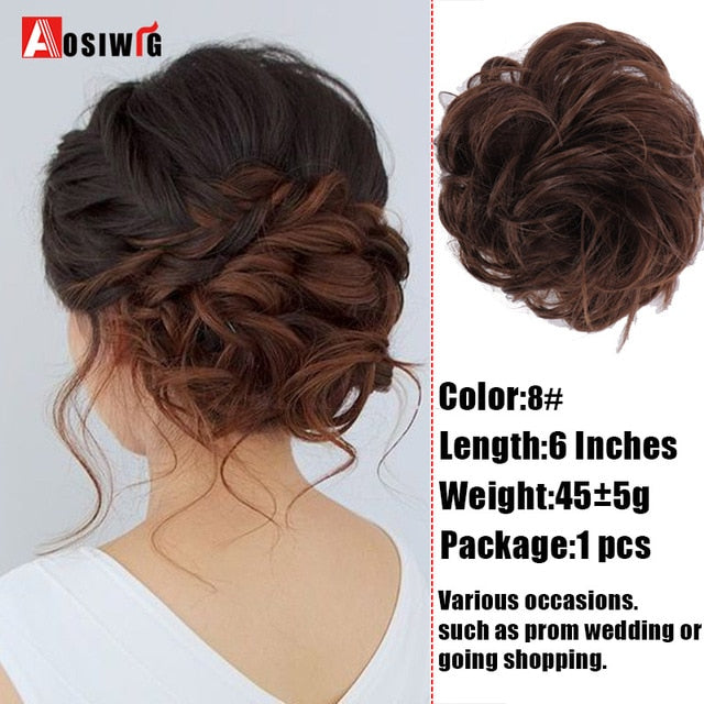 AOSIWIG Synthetic Chignon With Rubber Band Brown Blonde Women Curly Chignon Hair Clip In Hairpiece Bun Drawstring