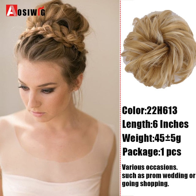 AOSIWIG Synthetic Chignon With Rubber Band Brown Blonde Women Curly Chignon Hair Clip In Hairpiece Bun Drawstring