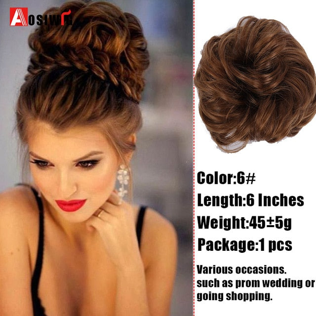 AOSIWIG Synthetic Chignon With Rubber Band Brown Blonde Women Curly Chignon Hair Clip In Hairpiece Bun Drawstring