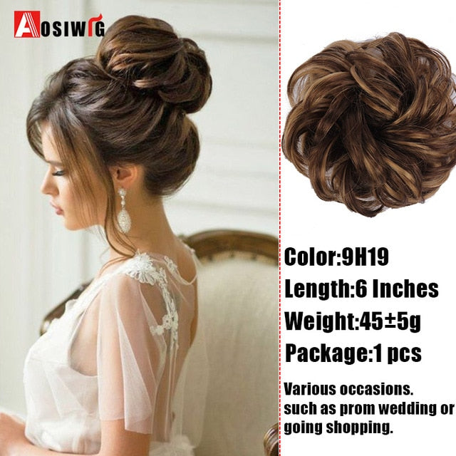 AOSIWIG Synthetic Chignon With Rubber Band Brown Blonde Women Curly Chignon Hair Clip In Hairpiece Bun Drawstring