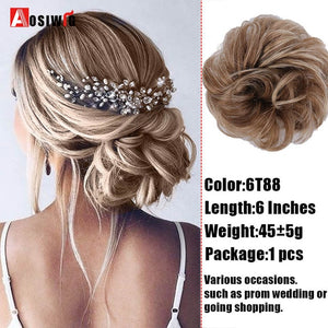 AOSIWIG Synthetic Chignon With Rubber Band Brown Blonde Women Curly Chignon Hair Clip In Hairpiece Bun Drawstring