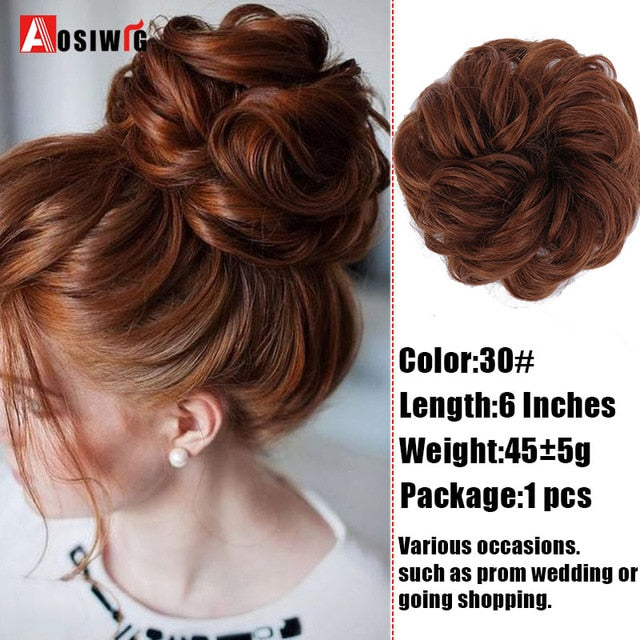 AOSIWIG Synthetic Chignon With Rubber Band Brown Blonde Women Curly Chignon Hair Clip In Hairpiece Bun Drawstring