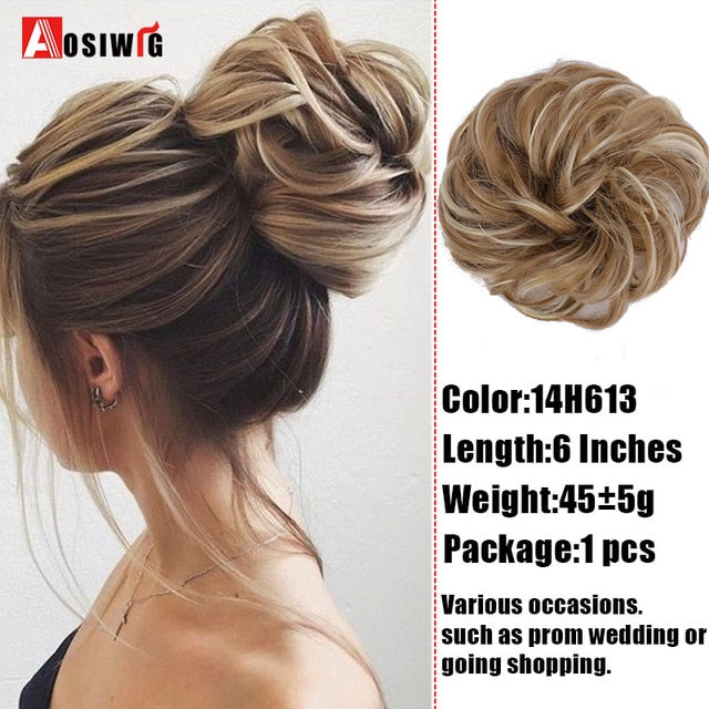 AOSIWIG Synthetic Chignon With Rubber Band Brown Blonde Women Curly Chignon Hair Clip In Hairpiece Bun Drawstring