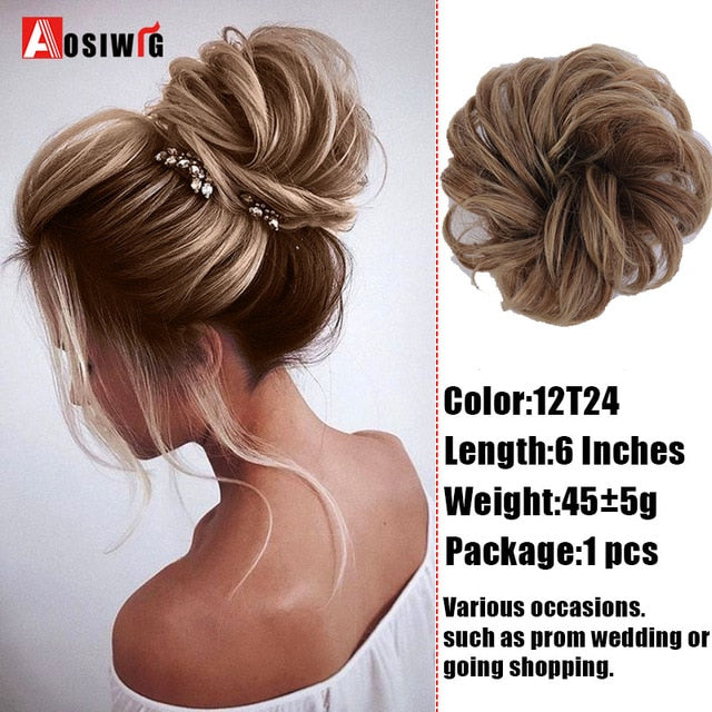 AOSIWIG Synthetic Chignon With Rubber Band Brown Blonde Women Curly Chignon Hair Clip In Hairpiece Bun Drawstring