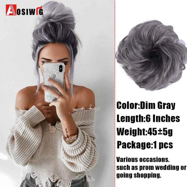 AOSIWIG Synthetic Chignon With Rubber Band Brown Blonde Women Curly Chignon Hair Clip In Hairpiece Bun Drawstring