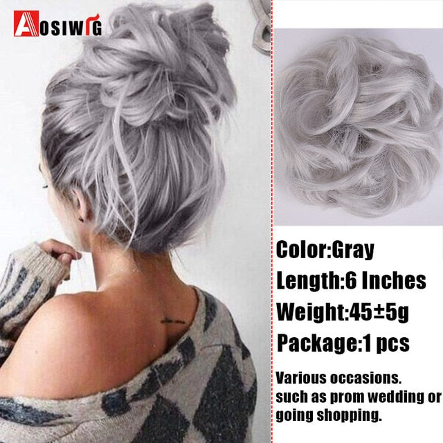 AOSIWIG Synthetic Chignon With Rubber Band Brown Blonde Women Curly Chignon Hair Clip In Hairpiece Bun Drawstring