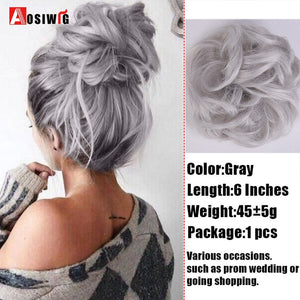AOSIWIG Synthetic Chignon With Rubber Band Brown Blonde Women Curly Chignon Hair Clip In Hairpiece Bun Drawstring