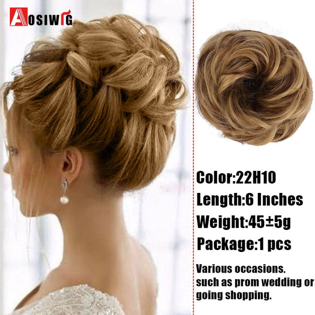 AOSIWIG Synthetic Chignon With Rubber Band Brown Blonde Women Curly Chignon Hair Clip In Hairpiece Bun Drawstring