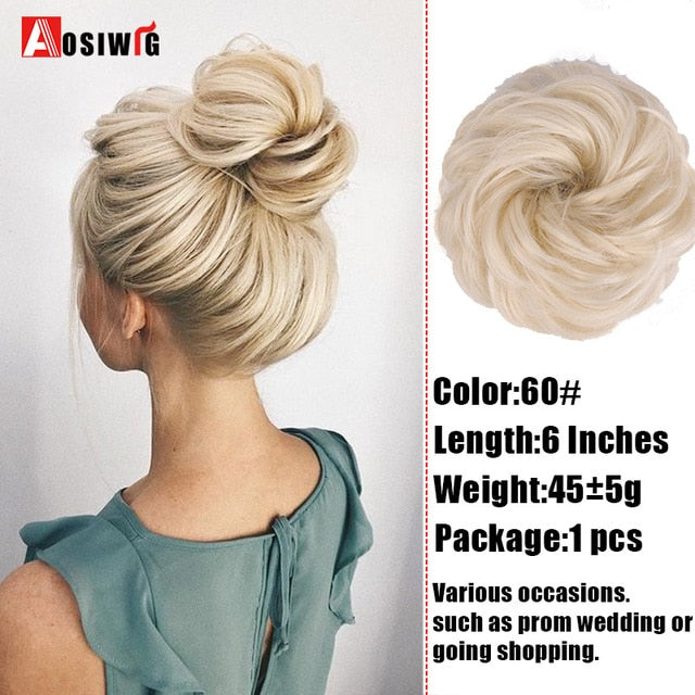 AOSIWIG Synthetic Chignon With Rubber Band Brown Blonde Women Curly Chignon Hair Clip In Hairpiece Bun Drawstring