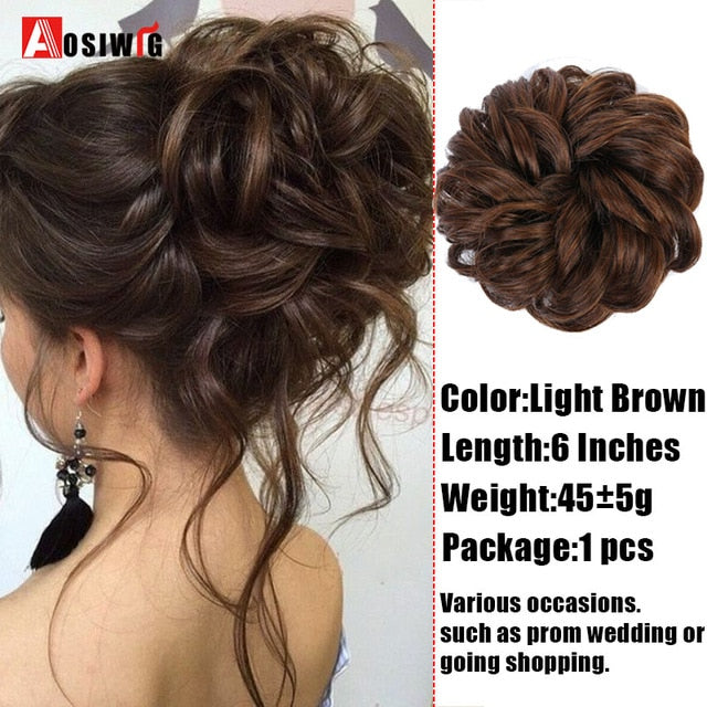 AOSIWIG Synthetic Chignon With Rubber Band Brown Blonde Women Curly Chignon Hair Clip In Hairpiece Bun Drawstring