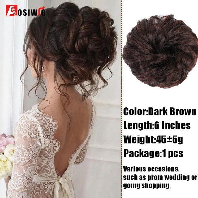 AOSIWIG Synthetic Chignon With Rubber Band Brown Blonde Women Curly Chignon Hair Clip In Hairpiece Bun Drawstring