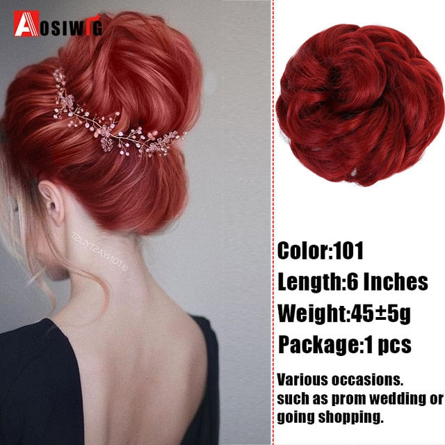 AOSIWIG Synthetic Chignon With Rubber Band Brown Blonde Women Curly Chignon Hair Clip In Hairpiece Bun Drawstring