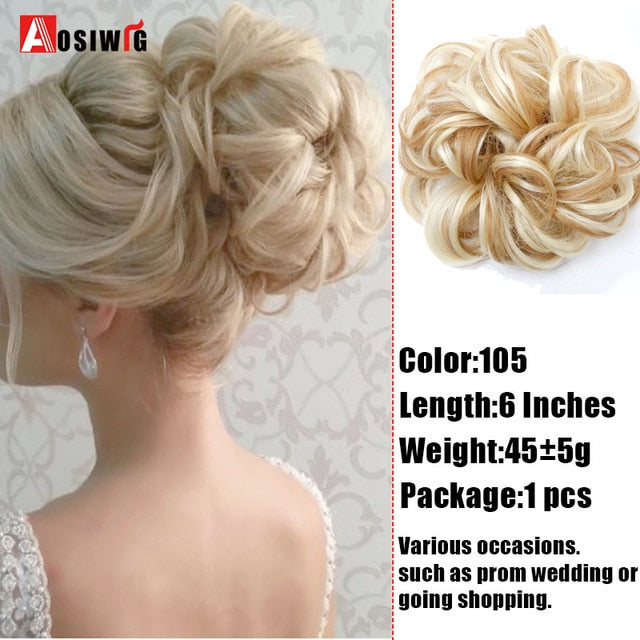 AOSIWIG Synthetic Chignon With Rubber Band Brown Blonde Women Curly Chignon Hair Clip In Hairpiece Bun Drawstring