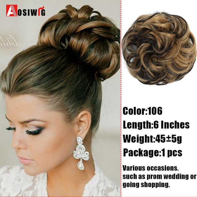 AOSIWIG Synthetic Chignon With Rubber Band Brown Blonde Women Curly Chignon Hair Clip In Hairpiece Bun Drawstring