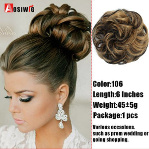 AOSIWIG Synthetic Chignon With Rubber Band Brown Blonde Women Curly Chignon Hair Clip In Hairpiece Bun Drawstring