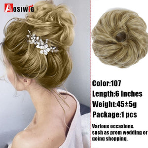 AOSIWIG Synthetic Chignon With Rubber Band Brown Blonde Women Curly Chignon Hair Clip In Hairpiece Bun Drawstring