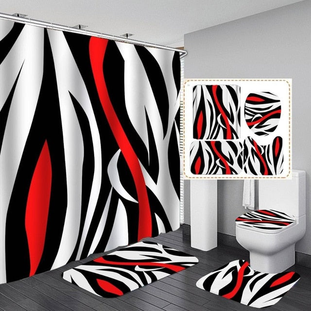 beautiful stripes  Print Shower Curtain 4 Piece Carpet Cover Toilet Cover Bath Mat Pad Set Bathroom Curtain with 12 Hooks