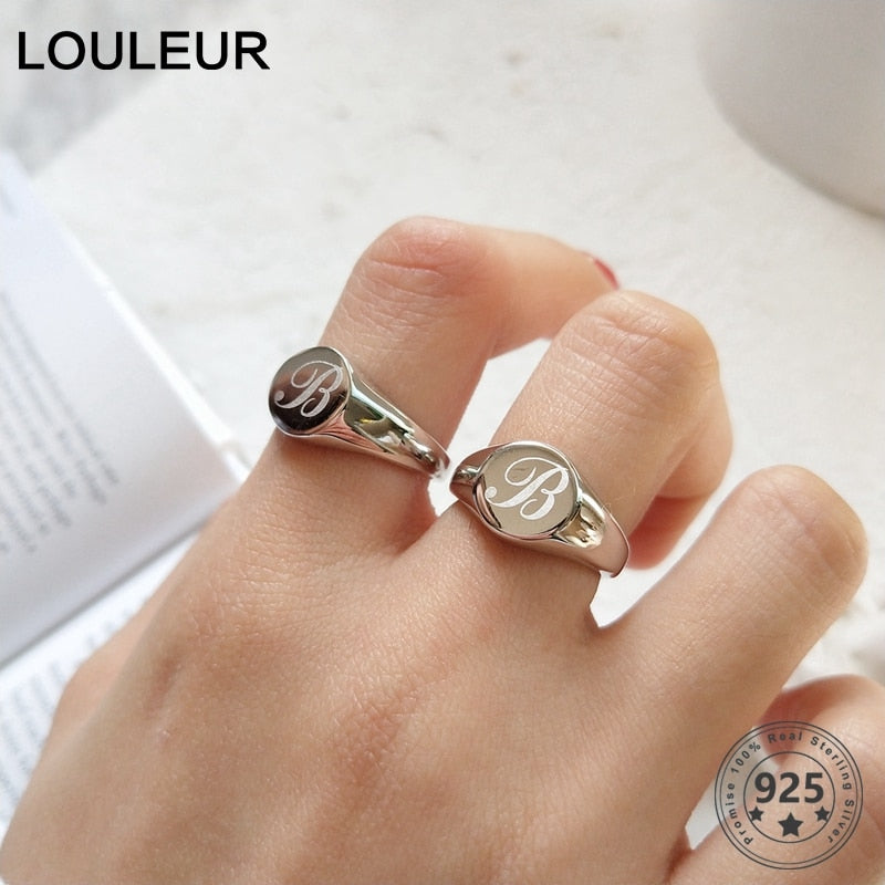 New 925 sterling silver fancy english letters B rings simple trendy design cute romantic personality rings for women jewelry