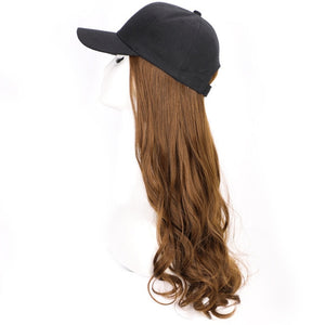 Long Synthetic Baseball Cap Hair Wig Natural Black / Brown Straight Wigs Naturally Connect Synthetic Hat Wig Adjustable For Girl