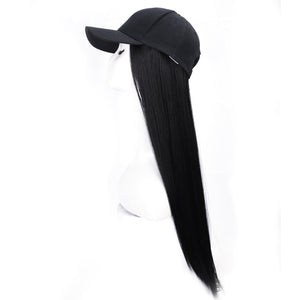 Long Synthetic Baseball Cap Hair Wig Natural Black / Brown Straight Wigs Naturally Connect Synthetic Hat Wig Adjustable For Girl