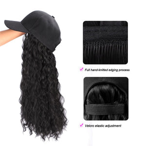 Long Synthetic Baseball Cap Hair Wig Natural Black / Brown Straight Wigs Naturally Connect Synthetic Hat Wig Adjustable For Girl