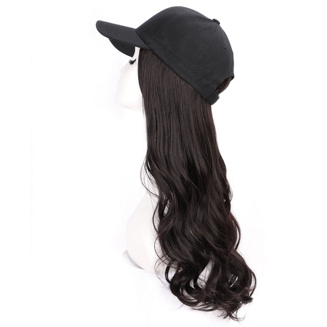 Long Synthetic Baseball Cap Hair Wig Natural Black / Brown Straight Wigs Naturally Connect Synthetic Hat Wig Adjustable For Girl