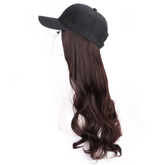 Long Synthetic Baseball Cap Hair Wig Natural Black / Brown Straight Wigs Naturally Connect Synthetic Hat Wig Adjustable For Girl