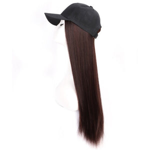 Long Synthetic Baseball Cap Hair Wig Natural Black / Brown Straight Wigs Naturally Connect Synthetic Hat Wig Adjustable For Girl