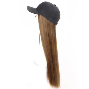 Long Synthetic Baseball Cap Hair Wig Natural Black / Brown Straight Wigs Naturally Connect Synthetic Hat Wig Adjustable For Girl