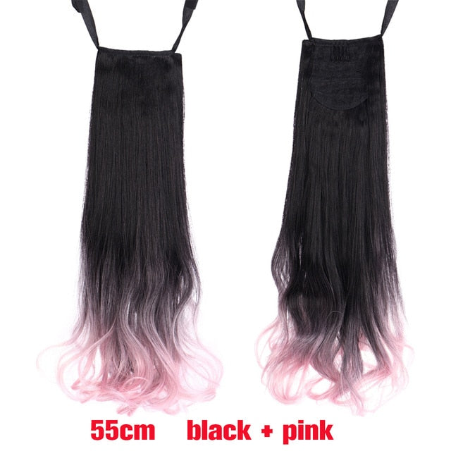 MANWEI women Long straight Real Natural Ponytail Clip in Pony tail Hair Extensions Wrap Around on Synthetic Hair Piece