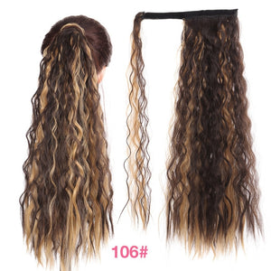 MANWEI women Long straight Real Natural Ponytail Clip in Pony tail Hair Extensions Wrap Around on Synthetic Hair Piece