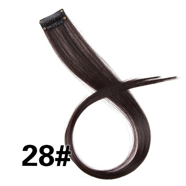 AliLeader 87 Colored Long Straight Ombre Synthetic Hair Extensions Pure Clip In One Piece Strips 20" Hairpiece For Women