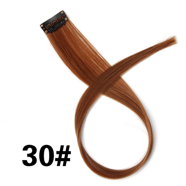 AliLeader 87 Colored Long Straight Ombre Synthetic Hair Extensions Pure Clip In One Piece Strips 20" Hairpiece For Women