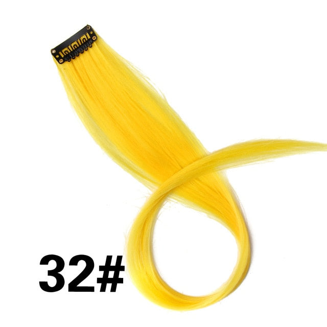 AliLeader 87 Colored Long Straight Ombre Synthetic Hair Extensions Pure Clip In One Piece Strips 20" Hairpiece For Women