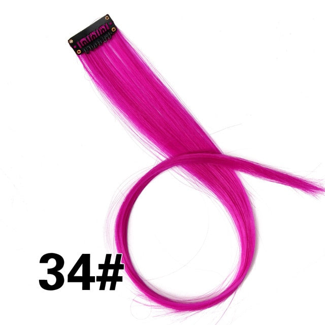 AliLeader 87 Colored Long Straight Ombre Synthetic Hair Extensions Pure Clip In One Piece Strips 20" Hairpiece For Women