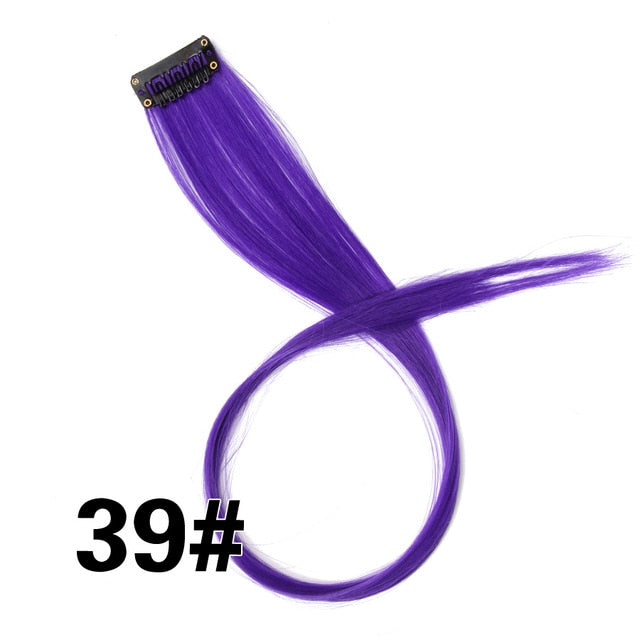 AliLeader 87 Colored Long Straight Ombre Synthetic Hair Extensions Pure Clip In One Piece Strips 20" Hairpiece For Women