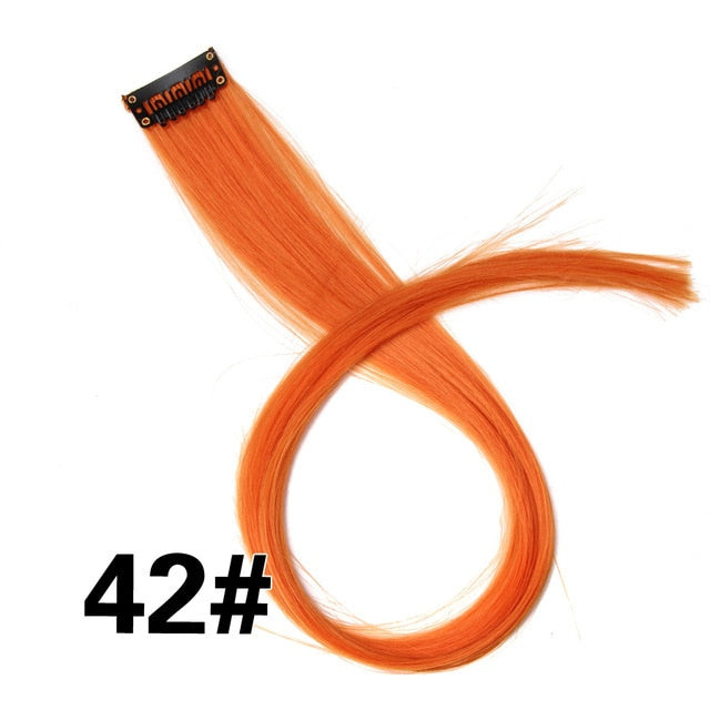 AliLeader 87 Colored Long Straight Ombre Synthetic Hair Extensions Pure Clip In One Piece Strips 20" Hairpiece For Women