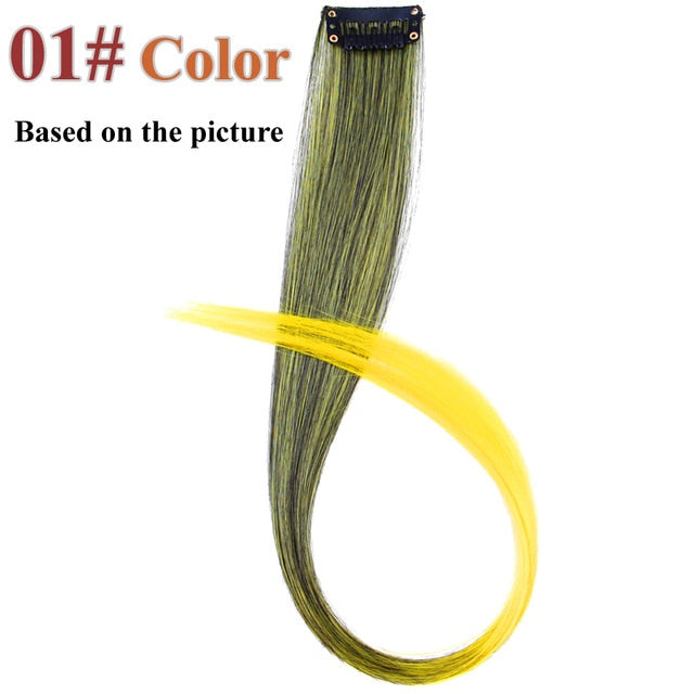 AliLeader 87 Colored Long Straight Ombre Synthetic Hair Extensions Pure Clip In One Piece Strips 20" Hairpiece For Women