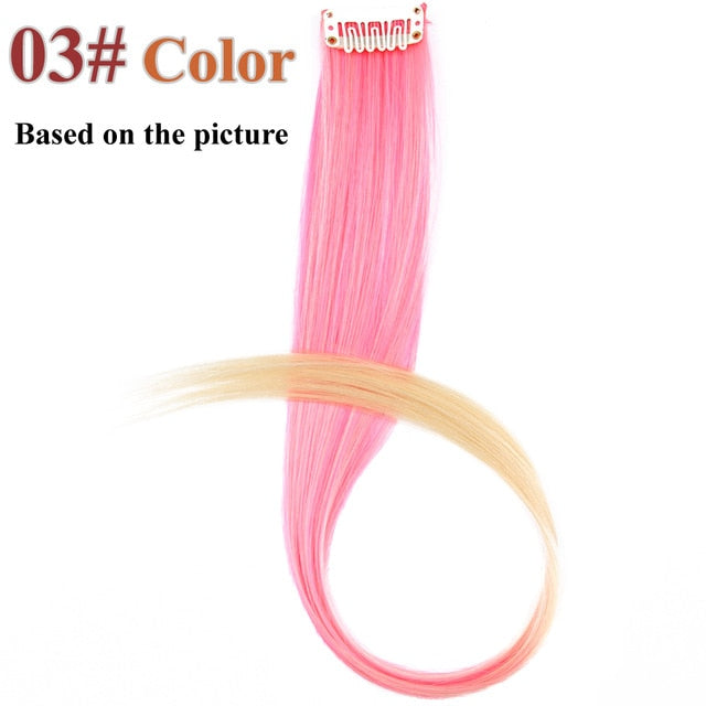 AliLeader 87 Colored Long Straight Ombre Synthetic Hair Extensions Pure Clip In One Piece Strips 20" Hairpiece For Women