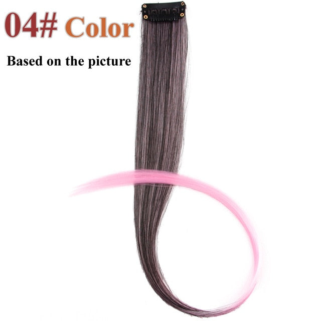 AliLeader 87 Colored Long Straight Ombre Synthetic Hair Extensions Pure Clip In One Piece Strips 20" Hairpiece For Women