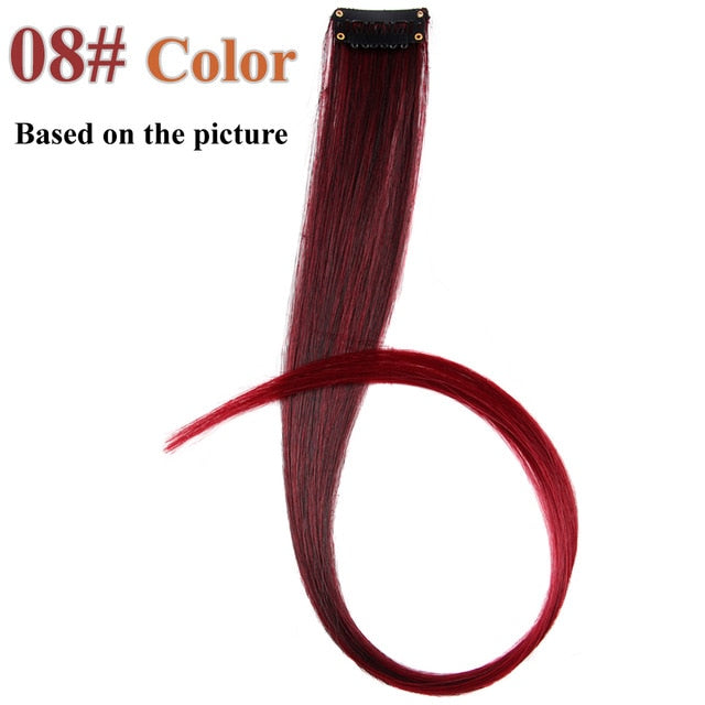 AliLeader 87 Colored Long Straight Ombre Synthetic Hair Extensions Pure Clip In One Piece Strips 20" Hairpiece For Women